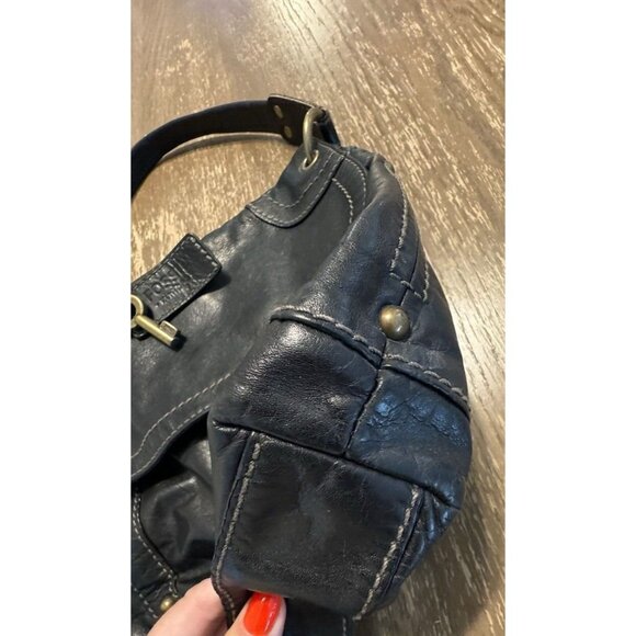Vintage Fossil Boho Black Shoulder Bag Y2k Biker Hippie Pockets Key Tag Stitch - Picture 9 of 16